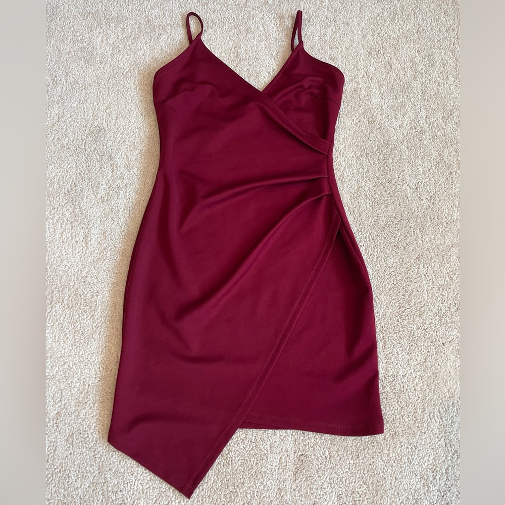 Dark Red Asymmetrical Cocktail Dress